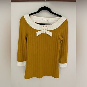 Anthropologie Pilcro Mustard Yellow Ribboned Collar Top Size S